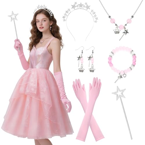 Behufun Good Witch Costume Women Accessories, 6Pcs Pink Witch Halloween Cosplay with Crown, Wand, Bracelet, Earrings Necklace Behufun Good Witch Costume Women Accessories, 6Pcs Pink Witch Halloween Cosplay with Crown, Wand, Bracelet, Earrings Necklace von Behufun