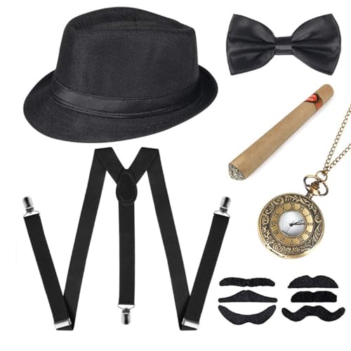 20er Jahre Kostüm Herren, Peaky Blinders Kostüm, Mafia Kostüm Accessoires Herren, Gangster Kostüm Herren mit Hut Verstellbar Hosenträger Taschenuhr Fliege Krawatten Bärte für Karneval Partys 20er Jahre Kostüm Herren, Peaky Blinders Kostüm, Mafia Kostüm Accessoires Herren, Gangster Kostüm Herren mit Hut Verstellbar Hosenträger Taschenuhr Fliege Krawatten Bärte für Karneval Partys von Beichwtd