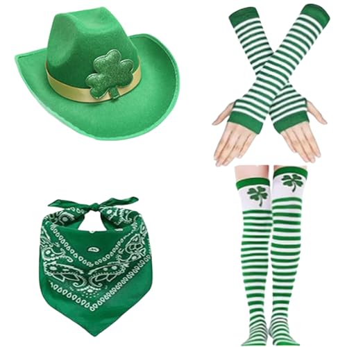 Beimus 4-teiliges grünes Kleeblatt-Hut, Bandana und Handschuhe, Kostüm-Set für verschiedene Altersgruppen, Karneval, Partys und Themenveranstaltungen, irisches Festival-Outfit von Beimus