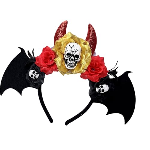 Beimus Halloween-Haarreif mit Totenkopf-Blume, elastisches Design, bequemer Party-Kopfschmuck für Kostüm, Event, Versammlungen, Verkleidungen, Halloween, Totenkopf-Haarband von Beimus
