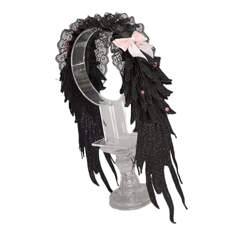 Gothic-Punk-Flügel-Haarband mit verstellbarer Spitzenschleife für Damen, Teenager, Cosplay und tägliches dunkles Accessoire, Party-Haarband Gothic-Punk-Flügel-Haarband mit verstellbarer Spitzenschleife für Damen, Teenager, Cosplay und tägliches dunkles Accessoire, Party-Haarband von Beimus