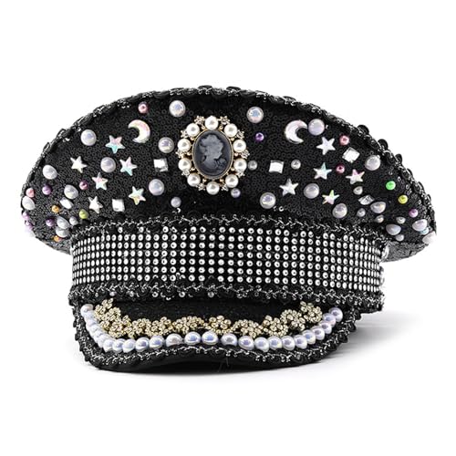 Jeweled Captain Hat Heavy Crystal Surprise Girl Boys Bride Hat For Carnivals Music Festival Mardi Gras Festival Captain von Beimus