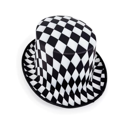 Magierhut mit schwarz-weißem Thema, atmungsaktiv, kurze Krempe, ideal für Cosplay-Kostüme, schwarz-weiß kariertes Derby von Beimus