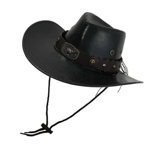 PU Westernhut für Erwachsene, Unisex, breite Krempe, Nietenband, Hut für Cosplay und Themenpartys, Halloween-Zubehör, Requisiten, PU-Leder von Beimus