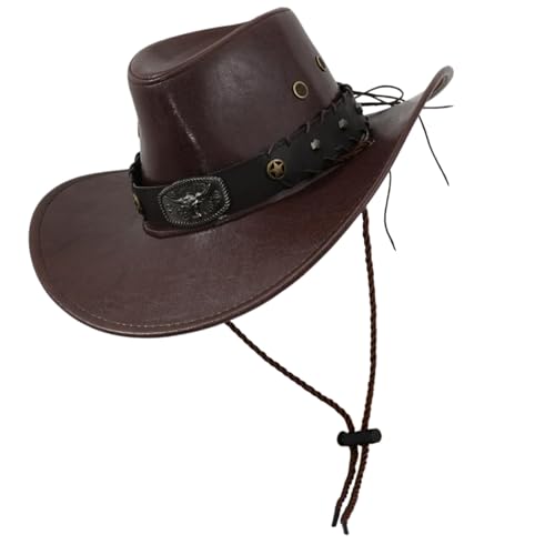 PU Westernhut für Erwachsene, Unisex, breite Krempe, Nietenband, Hut für Cosplay und Themenpartys, Halloween-Zubehör, Requisiten, PU-Leder von Beimus