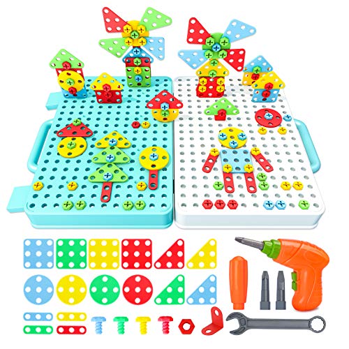 Beinhome 316 ST Mosaik Steckspiel Montessori Spielzeug 3D Puzzle mit Bohrmaschine, Schrauben, Kreatives Spielzeug Kinder ab 3 4 5 Jahre als Pädagogisches Kinderspielzeug Lernspielzeug von Beinhome