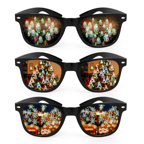 3STK Diffraction Glasses Weihnachtsbrille, mit 3D Weihnachtsbaum Schneeflocken Schneemann Effekt, Partybrille Lustige Brillen Rave Brille für Erwachsene Kinder für Nacht EDM Feuerwerk Weihnachtsparty 3STK Diffraction Glasses Weihnachtsbrille, mit 3D Weihnachtsbaum Schneeflocken Schneemann Effekt, Partybrille Lustige Brillen Rave Brille für Erwachsene Kinder für Nacht EDM Feuerwerk Weihnachtsparty von Beipegin
