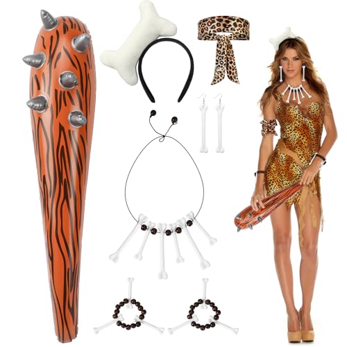 7STK Steinzeit Kostüm Accessoires, Keule Aufblasbar, Knochen Haarreif, Kette, Armband, Ohrringe, Leoparden Band - Fasching Wilde Höhlenmensch Kostüm für Damen, Kinder, Karneval, Cosplay Party 7STK Steinzeit Kostüm Accessoires, Keule Aufblasbar, Knochen Haarreif, Kette, Armband, Ohrringe, Leoparden Band - Fasching Wilde Höhlenmensch Kostüm für Damen, Kinder, Karneval, Cosplay Party von Beipegin