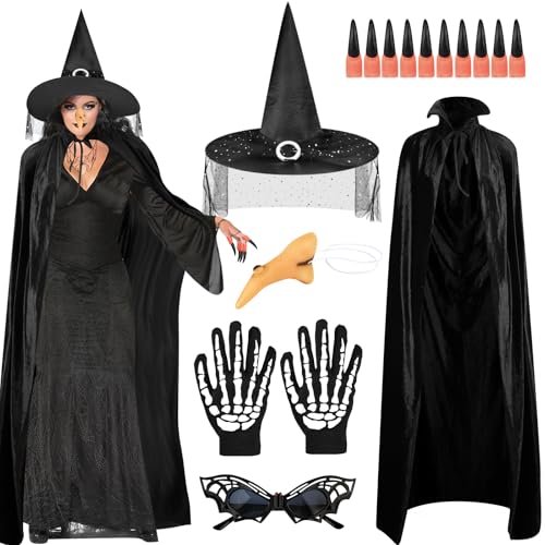 Beipegin 6STK Hexenkostüm Damen Halloween, Hexenumhang Hexenhüte Skelett Handschuhe Halloween Brille Hexennägel Hexennase, Halloween Kostüm Zubehör, Hexen Zubehör Halloween Kostüm Damen Hexe Zubehör Beipegin 6STK Hexenkostüm Damen Halloween, Hexenumhang Hexenhüte Skelett Handschuhe Halloween Brille Hexennägel Hexennase, Halloween Kostüm Zubehör, Hexen Zubehör Halloween Kostüm Damen Hexe Zubehör von Beipegin