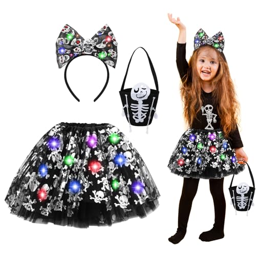 Beipegin Halloween Braut Kostüm Kinder,LED Schwarz Tüll Rock Led Lichter Skelett Stirnband Zombie Kostüm Mädchen Halloween Kostüm Kinder Beipegin Halloween Braut Kostüm Kinder,LED Schwarz Tüll Rock Led Lichter Skelett Stirnband Zombie Kostüm Mädchen Halloween Kostüm Kinder von Beipegin