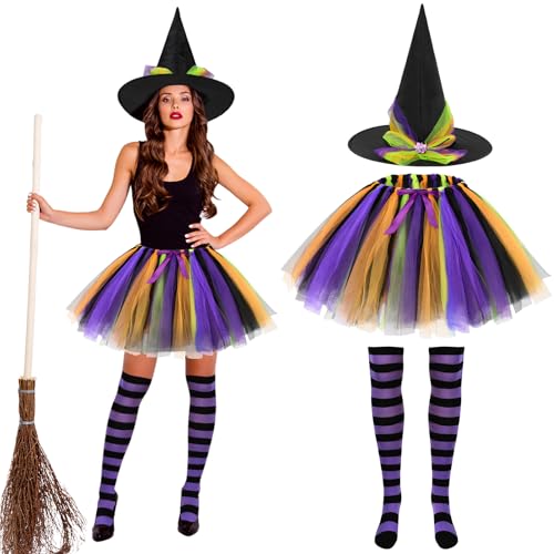 Beipegin Hexen Kostüm Damen,Bunt Tüllrock Tütü Hexen Hut Strumpfhose Halloween Kostüm Hexen Faschingskostüme Cosplay Beipegin Hexen Kostüm Damen,Bunt Tüllrock Tütü Hexen Hut Strumpfhose Halloween Kostüm Hexen Faschingskostüme Cosplay von Beipegin