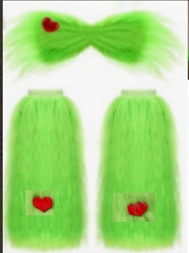 Beipegin Kostümzubehör Großes Monster für Damen, grün, Weihnachtsmann-Kostüm, grüne Gamaschen aus Kunsthaar, Handschuhe, Weihnachtsmann-Kostüm für Weihnachtsfeier von Beipegin