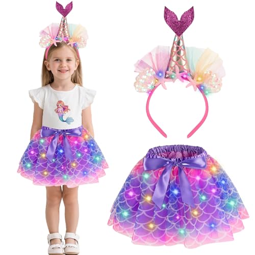 Beipegin Meerjungfrau Einhorn Kostüm Regenbogen Tutu Rock Einhorn Haarreif Prinzessin Kleid Mädchen für Halloween Karneval Cosplay Geburtstag Party Verkleidung Kinder von Beipegin