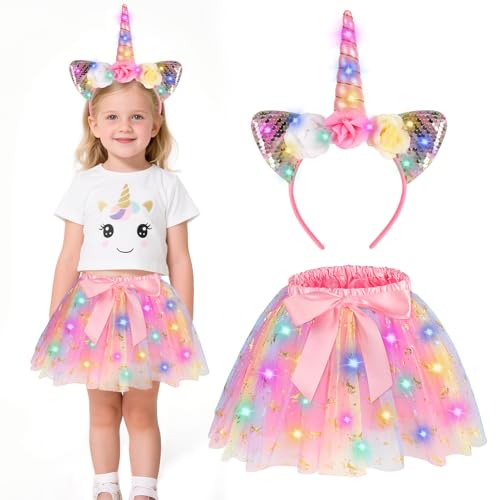 Beipegin Meerjungfrau Einhorn Kostüm Regenbogen Tutu Rock Einhorn Haarreif Prinzessin Kleid Mädchen für Halloween Karneval Cosplay Geburtstag Party Verkleidung Kinder von Beipegin