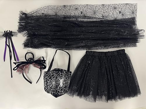 Beipegin Spinnenkostüm für Kinder, Spinnennetz-Umhang, Tutu, Rock, Spinne, Stirnband, Süßigkeitentasche, Halloween, Vampir-Kostüm, Fasching, Cosplay von Beipegin