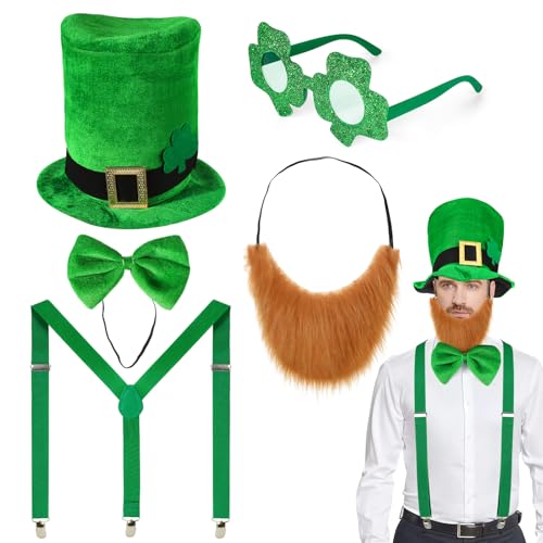 Beipegin St Patricks Day Kostüm, St Patricks Day Accessoires Leprechaun Shamrock Hut mit Bart, Fliege Herren,Hosenträger, Grün irische St. Patricks Day Party Unsex Beipegin St Patricks Day Kostüm, St Patricks Day Accessoires Leprechaun Shamrock Hut mit Bart, Fliege Herren,Hosenträger, Grün irische St. Patricks Day Party Unsex von Beipegin