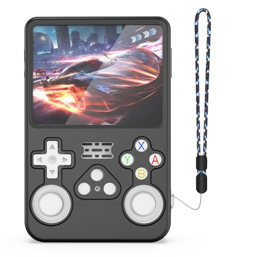 BeisDirect Silikon-Schutzhülle für R36S Handheld-Spielkonsole, Vollverpackung, Retro-Spielkonsole, Silikonhülle, kratzfest, sturzsicher, Staubschutz mit Umhängeband (schwarz) von BeisDirect