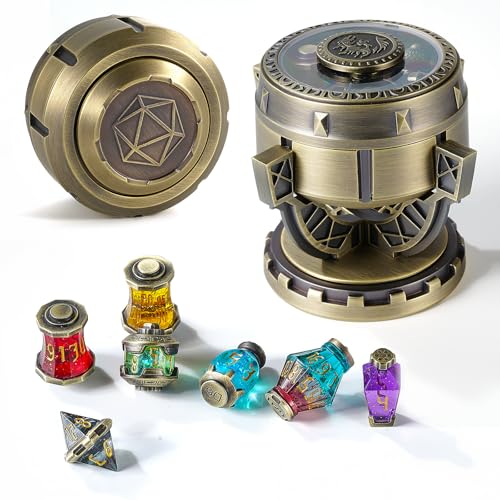 Beisaisi 2025 Alchemist's Metallic Elixier DND-Würfel-Set, 7-teilige RPG-Kollektion in Vintage-Kelchbehälter für D&D, Sci-Fi, Krieg oder Kriminalthemen, Tischspiele (Bronze) von Beisaisi