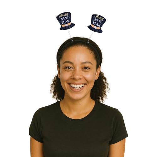 Beistle Happy New Year Boppers - 3er Pack, Schwarz Zylinder Stirnbänder mit Gold & Silber Glitzer, Festliches Partyzubehör für Silvesterfeiern, Mitternacht NYE Countdown Events, Photo Booth Requisiten von Beistle
