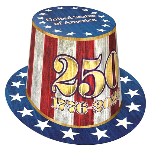 Beistle Semiquincentennial Hi-Hats – 25er-Pack festliche patriotische Accessoires für Veranstaltungen zum 250. Jahrestag, 4. Juli und Gemeinschaftsfeiern, Großmutter von Beistle