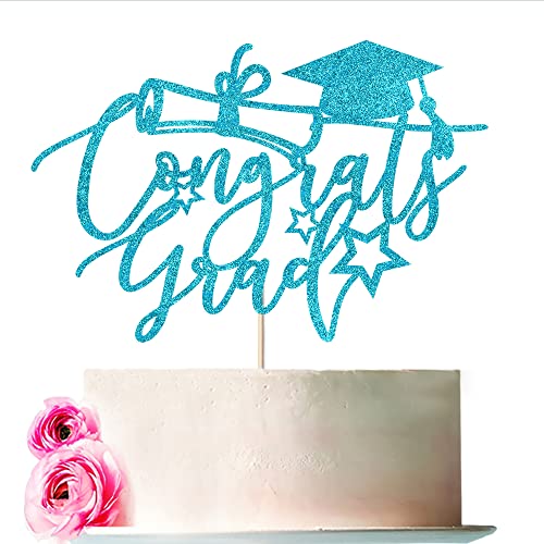 Bejotaa Congrats Grad Cake Topper 2023, Abschluss-Kuchenaufsatz, Abschlussdekorationen 2023, Abschlussfeier, Party-Dekoration, Zubehör 2023, Congratulation Cake Topper (blau) von Bejotaa