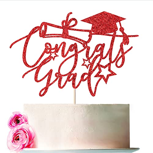 Bejotaa Congrats Grad Kuchenaufsatz 2023, Abschluss-Kuchenaufsatz, Abschlussdekorationen 2023, Abschlussfeier, Party-Dekoration, Zubehör 2023, Gratulation-Kuchenaufsatz (rot) von Bejotaa