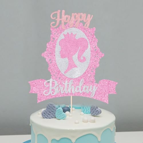 Bejotaa Hot Pink Girl Cake Topper Princess Happy Birthday Cake Topper Glitter Girl Cake Topper for Wedding Bridal Shower Girl Theme Baby Shower Birthday Party Cake Decorations Supplies (Rose Gold) von Bejotaa