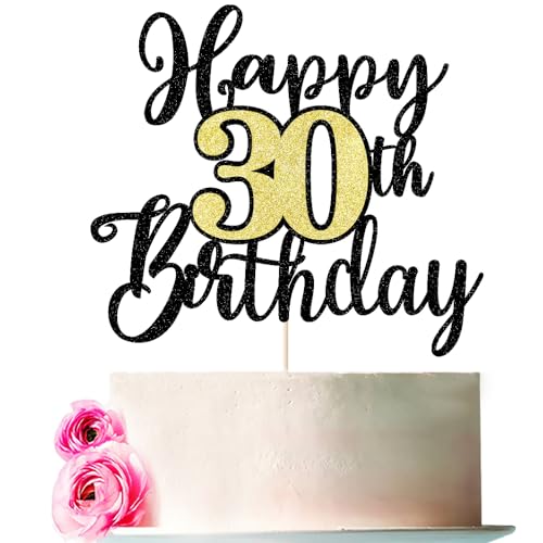 Bejotaa Tortenaufsatz "Happy 30th Birthday" mit Glitzer, für 30. Geburtstag, Kuchendekoration, 30 Stück, Schwarz / Gold Bejotaa Tortenaufsatz "Happy 30th Birthday" mit Glitzer, für 30. Geburtstag, Kuchendekoration, 30 Stück, Schwarz / Gold von Bejotaa
