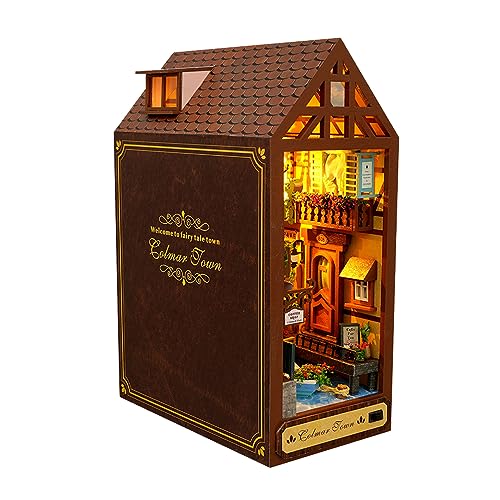 Wooden Book Nook DIY Miniature Dollhouse Booknook Kit, 3D Wooden Puzzle Model Bookshelf Insert DIY Miniature House Kit with LED Light for Adults Teen von Bekasa