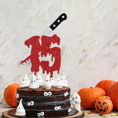 Glitzerkiller "Happy 15th Birthday" Kuchendekoration, Halloween-Zombie-Vampir, blutiger Freitag, Geburtstagsdekoration, Happy 15th Birthday/Have A Killer, Horror-Film-Party-Dekorationen von Bekaterea