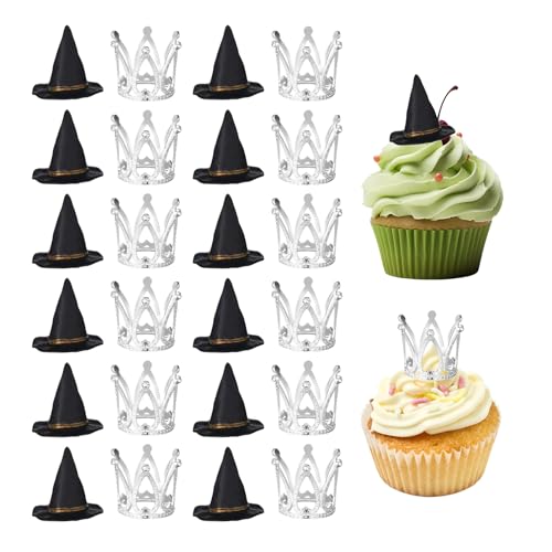 Bekecidi 24er-Pack Hexenhut-Cupcake-Topper, Kronen-Kuchenaufsätze, schwarzer Hexenhut, Cupcake-Picker, Mini-Tiara-Kuchendekoration für Geburtstagsfeiern, Babypartys und Hochzeitsfeiern Bekecidi 24er-Pack Hexenhut-Cupcake-Topper, Kronen-Kuchenaufsätze, schwarzer Hexenhut, Cupcake-Picker, Mini-Tiara-Kuchendekoration für Geburtstagsfeiern, Babypartys und Hochzeitsfeiern von Bekecidi