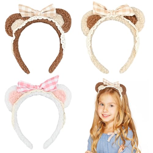 Bekecidi 3 Stück Bärenohren-Stirnbänder süße Cartoon-Ohr-Stirnbänder, Schleifen-Spitzen-Kopfbedeckung flauschige Bärenohren Plüsch-Haarband Tier-Kopfbedeckung für Halloween, Festival, Cosplay-Party Bekecidi 3 Stück Bärenohren-Stirnbänder süße Cartoon-Ohr-Stirnbänder, Schleifen-Spitzen-Kopfbedeckung flauschige Bärenohren Plüsch-Haarband Tier-Kopfbedeckung für Halloween, Festival, Cosplay-Party von Bekecidi
