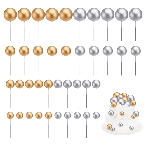 Bekecidi 40 Stück Kugel-Kuchenaufsätze, 4 Größen, Kugel-Kucheneinsatz, Geburtstagstorteneinsatz, Dekorationen, Partyzubehör, Cupcake-Topper für Geburtstag, Hochzeit, Party, Gold + Silber Bekecidi 40 Stück Kugel-Kuchenaufsätze, 4 Größen, Kugel-Kucheneinsatz, Geburtstagstorteneinsatz, Dekorationen, Partyzubehör, Cupcake-Topper für Geburtstag, Hochzeit, Party, Gold + Silber von Bekecidi