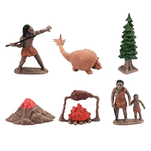 Bekecidi 6 Stück Spielzeugset mit Primitiven Menschlichen Modellen und Mini Dschungeltieren Höhlenmensch Figuren Emulation Primitives Modell für Kinder Wissenschaftliches Lernspiel (Leben) von Bekecidi