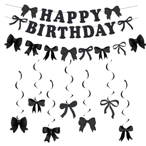 Bekecidi Black Bow Happy Birthday Banner, Cute Birthday Decorations for Girls Party Supplies, Pretty Black Bow Banner for Kids' Celebrations and Events Girl Decor von Bekecidi