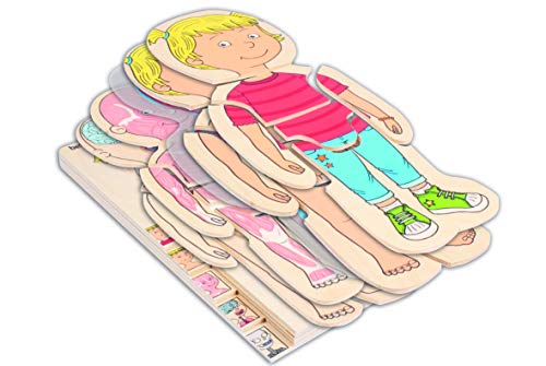 Beleduc Lagen-Puzzle Dein Körper Mädchen, Extra Folie mit Darstellung des Blutkreislaufes, Anatomie Puzzle aus Holz, ab 4 Jahren von Beleduc