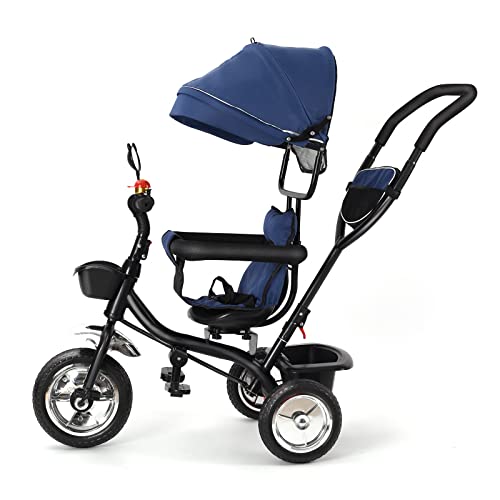Blefoyer Babydreirad 4-in-1 Dreirad, erweiterbares Kinderdreirad, Pedal Dreirad Kinderwagen, abnehmbare Faltbare Sonnenblende und Verstellbarer Hauptstock, leise Räder(Navy blau) von Belfoyer