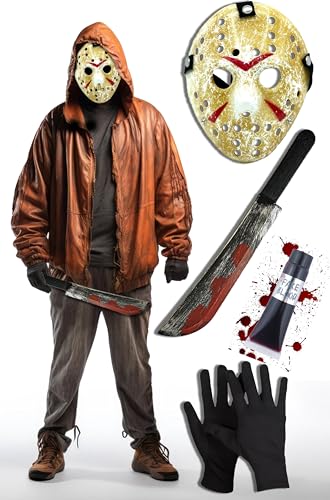 4-teiliges Halloween-Kostüm Jason Voorhees Dress Up Kit – Freitag der 13. Jason-Kostüm für Männer, Horrorfilme, Horror-Kostüme für Erwachsene von Bella Dox