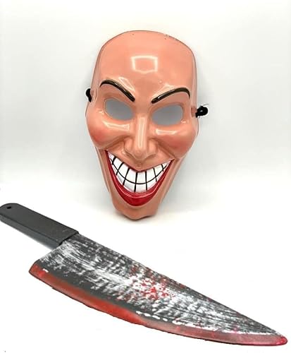 Bella Dox Erwachsene Frauen Evil Grin Purge Smile Maske + Blutiges Messer Halloween Motto Party Horror Scary Purge Killer Kostüm Bella Dox Erwachsene Frauen Evil Grin Purge Smile Maske + Blutiges Messer Halloween Motto Party Horror Scary Purge Killer Kostüm von Bella Dox