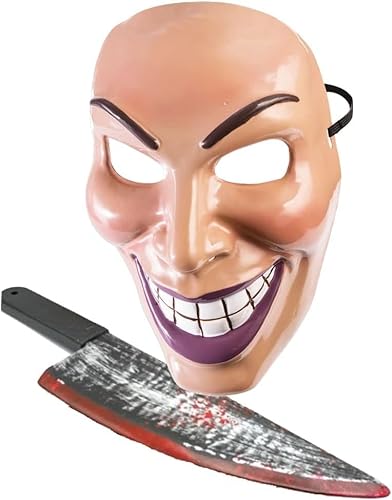 Bella Dox Erwachsene Unisex Halloween Blutiger Killer Kostüm Cosplay Verkleidung – Jason/Freddy/Evil Grin/Sensenmann Zubehör Set (Purge Male Mask & Knife) von Bella Dox