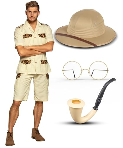 Bella Dox Erwachsenenkostüm Dschungel-Safari-Kostüm, Safari-Hut, Hemd, Shorts, Pfeifenrequisite und Brille für Herren, Entdecker, Jäger, Abenteurer, Reisende, Zoo-Keeper, Outfits Bella Dox Erwachsenenkostüm Dschungel-Safari-Kostüm, Safari-Hut, Hemd, Shorts, Pfeifenrequisite und Brille für Herren, Entdecker, Jäger, Abenteurer, Reisende, Zoo-Keeper, Outfits von Bella Dox