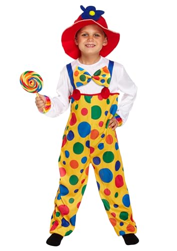 Bella Dox Kinder Clown Kostüm Verkleidung für Kinder - Buntes & Lustiges Halloween, Welttag des Buches, Party Outfit mit Rüschenkragen (4-6 Jahre) von Bella Dox