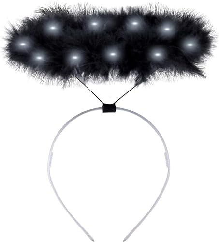 Bella Dox Weißer Engel-Halo für Damen, Einheitsgröße, Party, Halloween, Buchwoche, Kinder-Stirnband, LED-Licht, Schwarz von Bella Dox