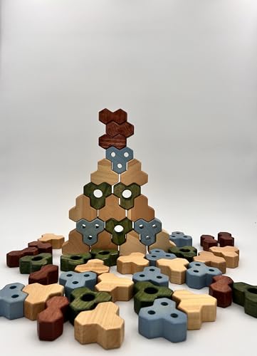 Bella Toys&More Holzbauklötze - (50 Teile) ab 2 Jahr - Bauklötze Holz für Kreativität & Fantasie,Montessori Pädagogisches Holzbausteine Kinder Spielen - Verbesserung von Feinmotorik & Koordination von Bella Toys&More