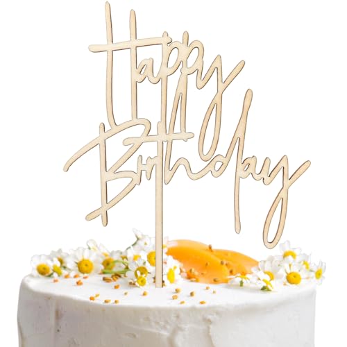 Happy Birthday Cake Topper Holz - Tortenstecker Geburtstag - Kuchendeko für Mädchen Jungen Erwachsene - Kuchen Deko zum Geburtstag von BellaGesundheit