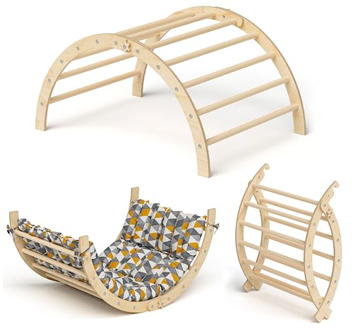 Bellabino Ruki 2in1 Kletterbogen und Wippe mit Kissen 'Dreiecke ', Klettergerüst Indoor, Kletterdreieck aus Buche massiv, Natur lackiert, Spielbogen Holz zusammenklappbar Bellabino Ruki 2in1 Kletterbogen und Wippe mit Kissen 'Dreiecke ', Klettergerüst Indoor, Kletterdreieck aus Buche massiv, Natur lackiert, Spielbogen Holz zusammenklappbar von Bellabino