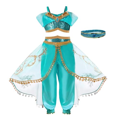 Belle & Moana Prinzessinnen-Kostüm-Set für Mädchen mit Jasmin-Pailletten, für Kinder im Alter von 7-8 Jahren von Belle & Moana