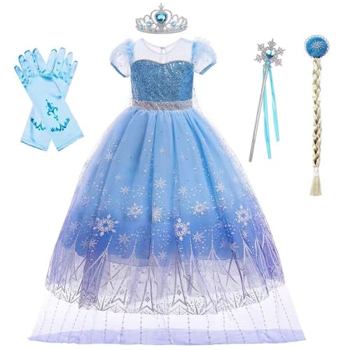 Belle & Moana® Prinzessin Kostüm Mädchen, Eiskönigin, Prinzessin Kleid Mädchen für Partys, Geburtstage, Fasching Karneval und Halloween, 3-4 Jahre Blau von Belle & Moana