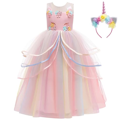 Belle & Moana® Prinzessinnen-Kostüme für Mädchen – Rapunzel Princess Dress Up Prinzessin Kleid für Geburtstagsfeier, Party, Spaß, Halloween und Cosplay, Alter 7-8 Jahre Rosa von Belle & Moana