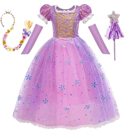 Belle & Moana Prinzessin Rapunzel Kostüm für Kinder Mädchen mit Zubehör für Geburtstag Party Weihnachten Halloween Karneval Cosplay Kleider Alter 3-4 Jahre von Belle & Moana